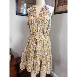 Veronica Beard Dria silk chiffon yellow floral paisley mini dress ruffle size 6